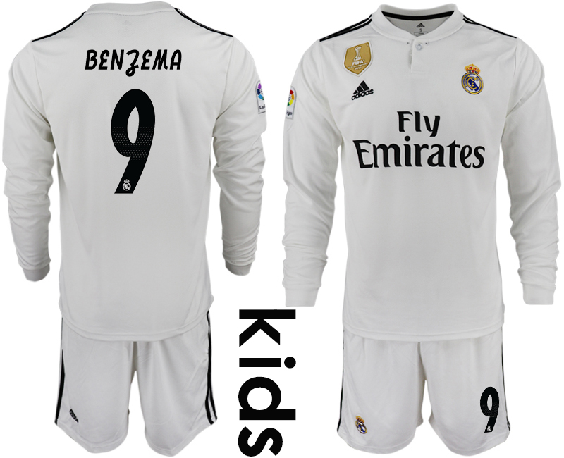2018_2019 Club Real Madrid home long sleeve Youth #9 soccer jerseys->customized soccer jersey->Custom Jersey